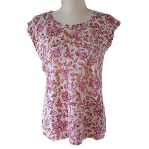 Haute Hippie Linen Shirt Top Small Button Back Cap Sleeve Lightweight PinkFloral